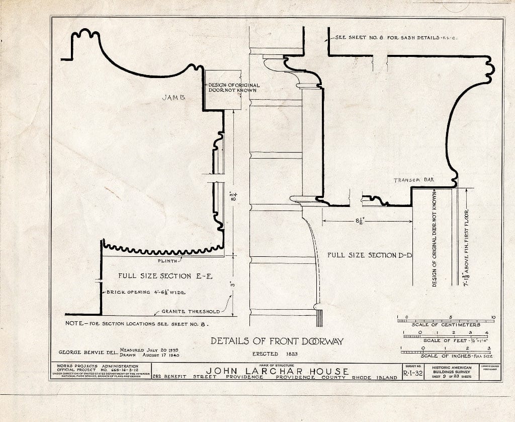 Blueprint HABS RI,4-PROV,35- (Sheet 9 of 23) - John Larchar House, 282 Benefit Street, Providence, Providence County, RI