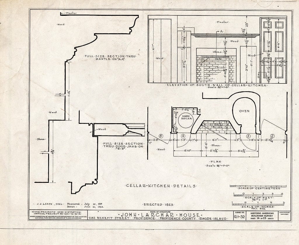 Blueprint HABS RI,4-PROV,35- (Sheet 14 of 23) - John Larchar House, 282 Benefit Street, Providence, Providence County, RI