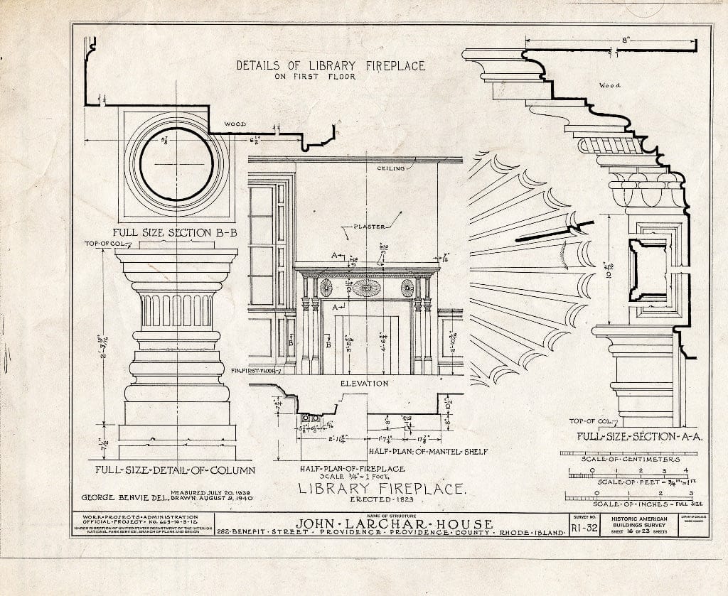 Blueprint HABS RI,4-PROV,35- (Sheet 16 of 23) - John Larchar House, 282 Benefit Street, Providence, Providence County, RI