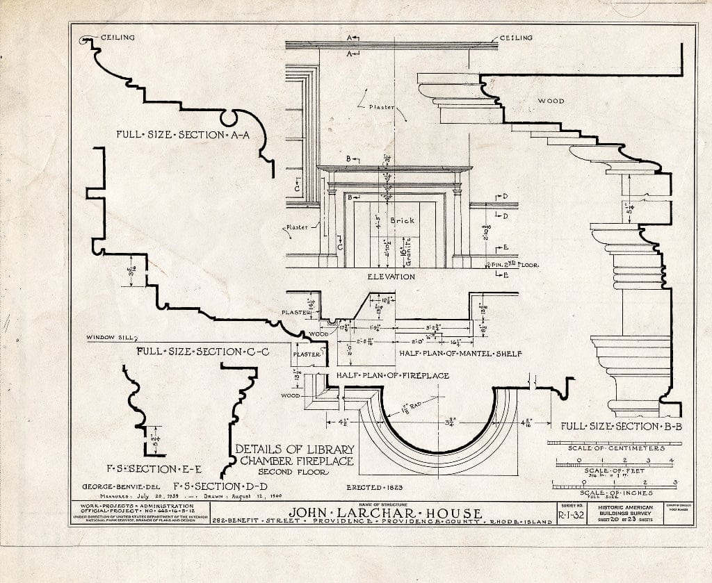Blueprint HABS RI,4-PROV,35- (Sheet 20 of 23) - John Larchar House, 282 Benefit Street, Providence, Providence County, RI