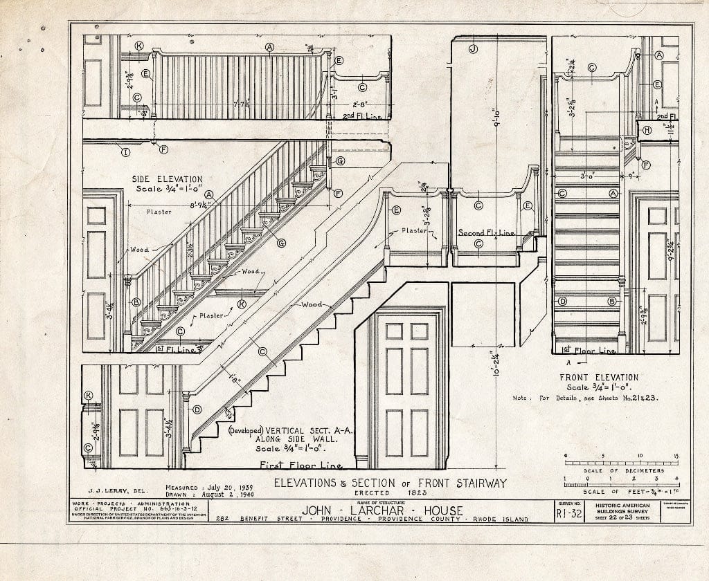 Blueprint HABS RI,4-PROV,35- (Sheet 22 of 23) - John Larchar House, 282 Benefit Street, Providence, Providence County, RI