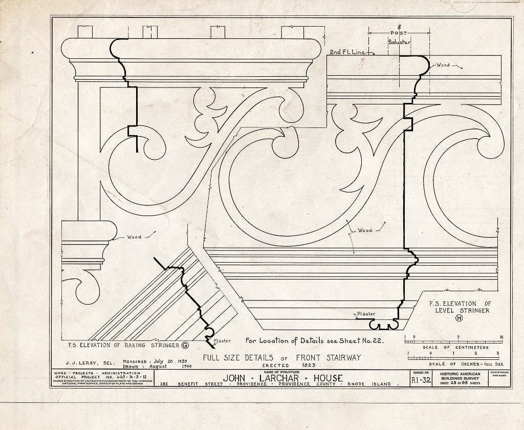 Blueprint HABS RI,4-PROV,35- (Sheet 23 of 23) - John Larchar House, 282 Benefit Street, Providence, Providence County, RI