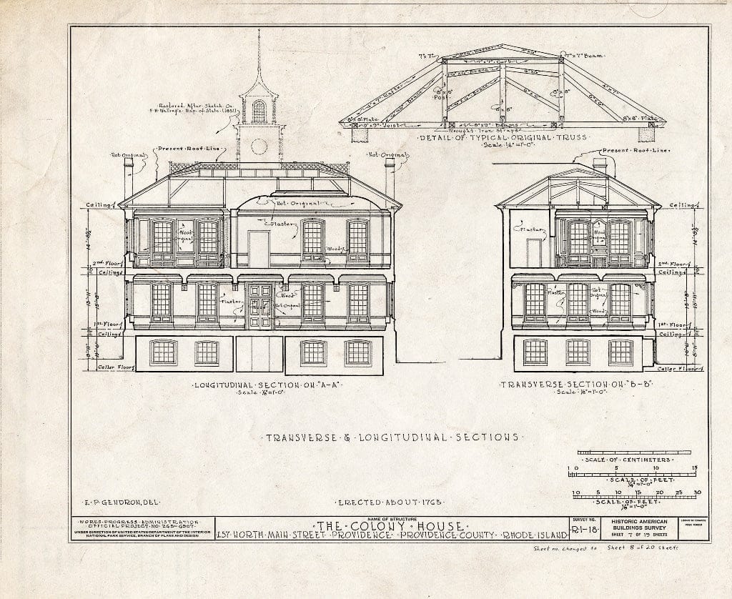 Blueprint HABS RI,4-PROV,24- (Sheet 8 of 20) - Old State House, 155 North Main Street, Providence, Providence County, RI