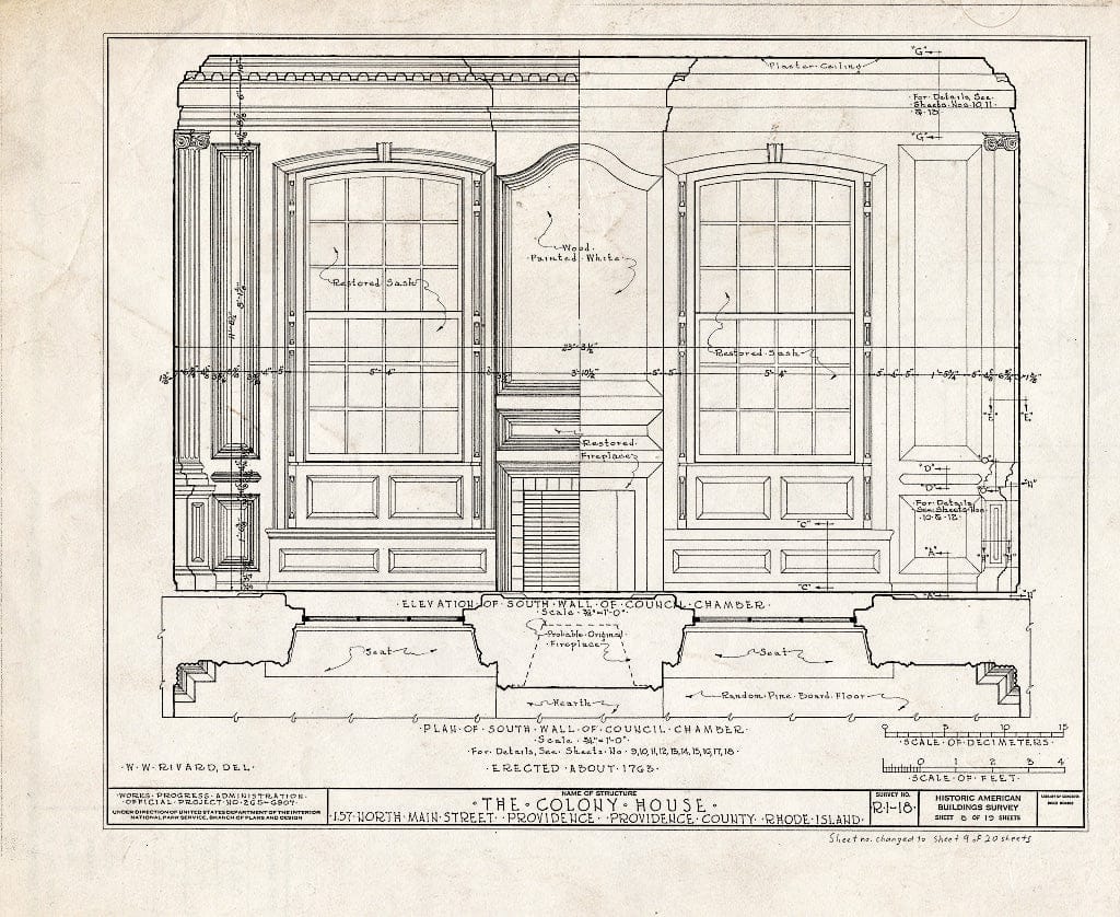 Blueprint HABS RI,4-PROV,24- (Sheet 9 of 20) - Old State House, 155 North Main Street, Providence, Providence County, RI