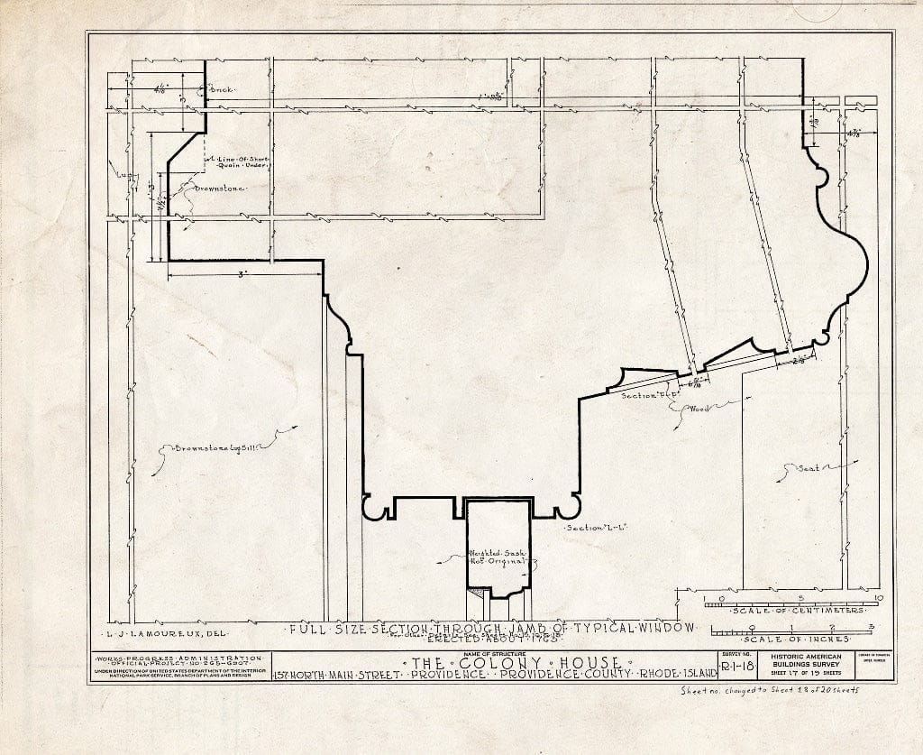 Blueprint HABS RI,4-PROV,24- (Sheet 18 of 20) - Old State House, 155 North Main Street, Providence, Providence County, RI