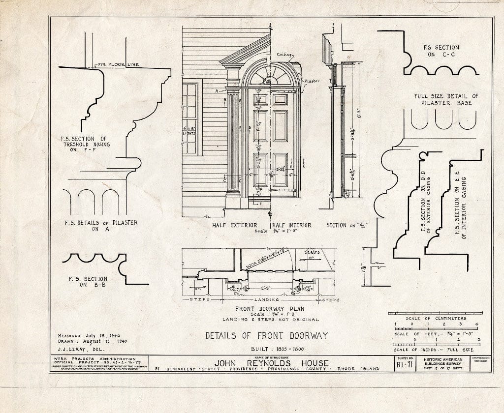 Blueprint HABS RI,4-PROV,40- (Sheet 5 of 17) - John Reynolds House, 81 Power Street (Moved from 31 Benevolent Street), Providence, Providence County, RI