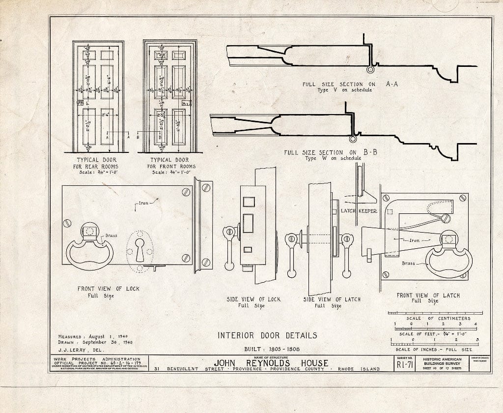 Blueprint HABS RI,4-PROV,40- (Sheet 10 of 17) - John Reynolds House, 81 Power Street (Moved from 31 Benevolent Street), Providence, Providence County, RI