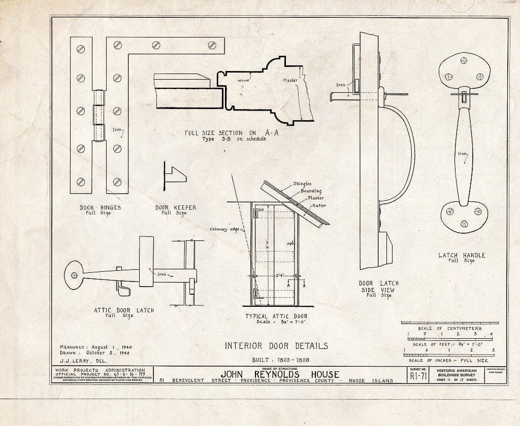 Blueprint HABS RI,4-PROV,40- (Sheet 11 of 17) - John Reynolds House, 81 Power Street (Moved from 31 Benevolent Street), Providence, Providence County, RI