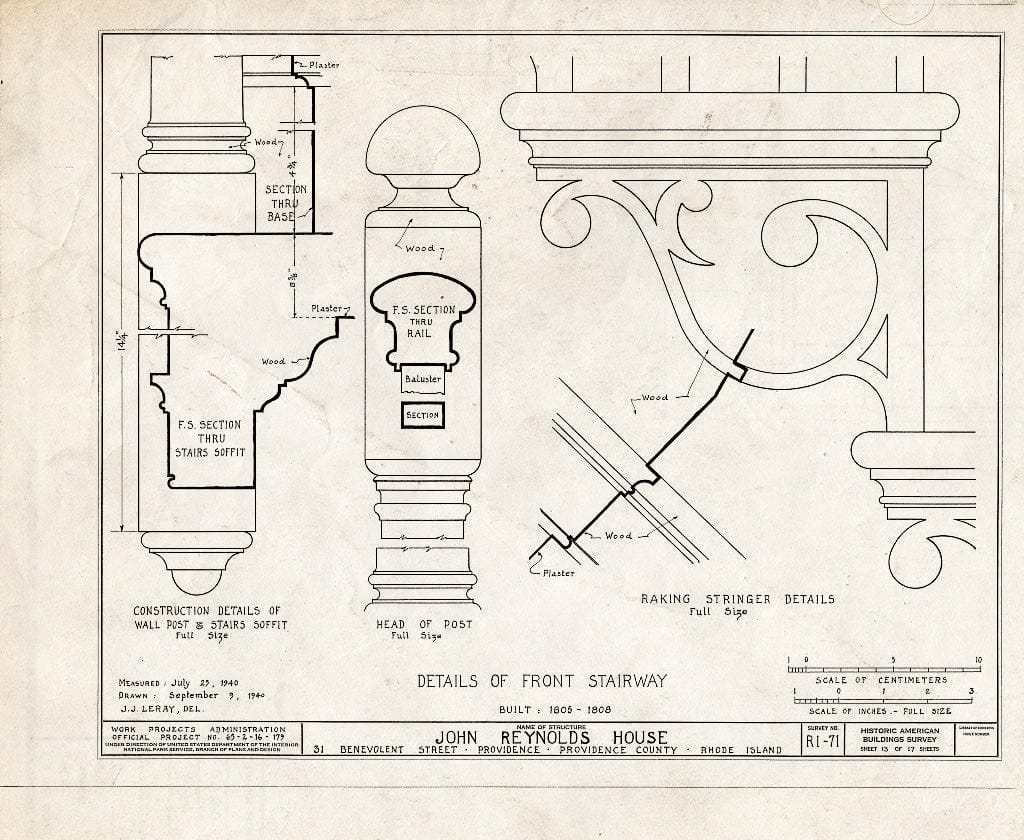 Blueprint HABS RI,4-PROV,40- (Sheet 13 of 17) - John Reynolds House, 81 Power Street (Moved from 31 Benevolent Street), Providence, Providence County, RI