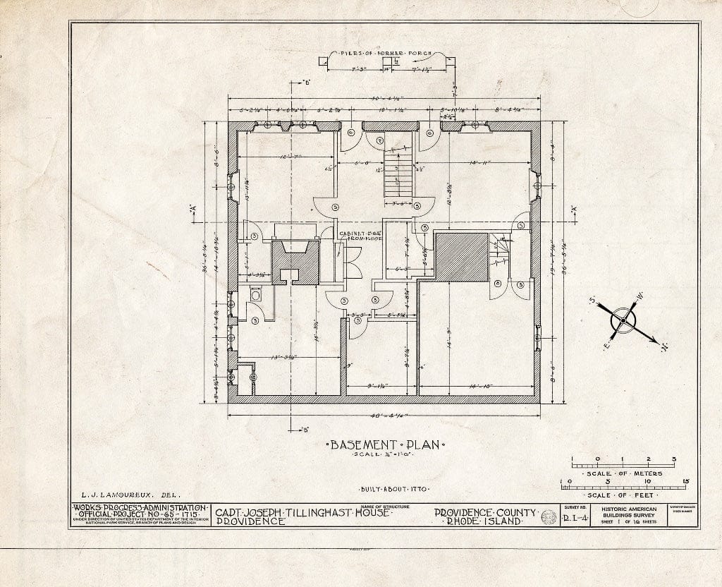 Blueprint HABS RI,4-PROV,18- (Sheet 1 of 16) - Captain Joseph Tillinghast House, 403 South Main Street, Providence, Providence County, RI