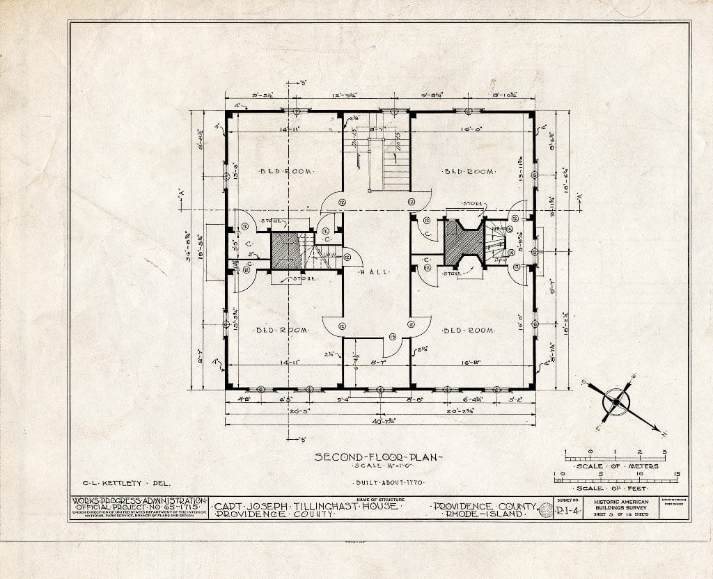 Blueprint HABS RI,4-PROV,18- (Sheet 3 of 16) - Captain Joseph Tillinghast House, 403 South Main Street, Providence, Providence County, RI