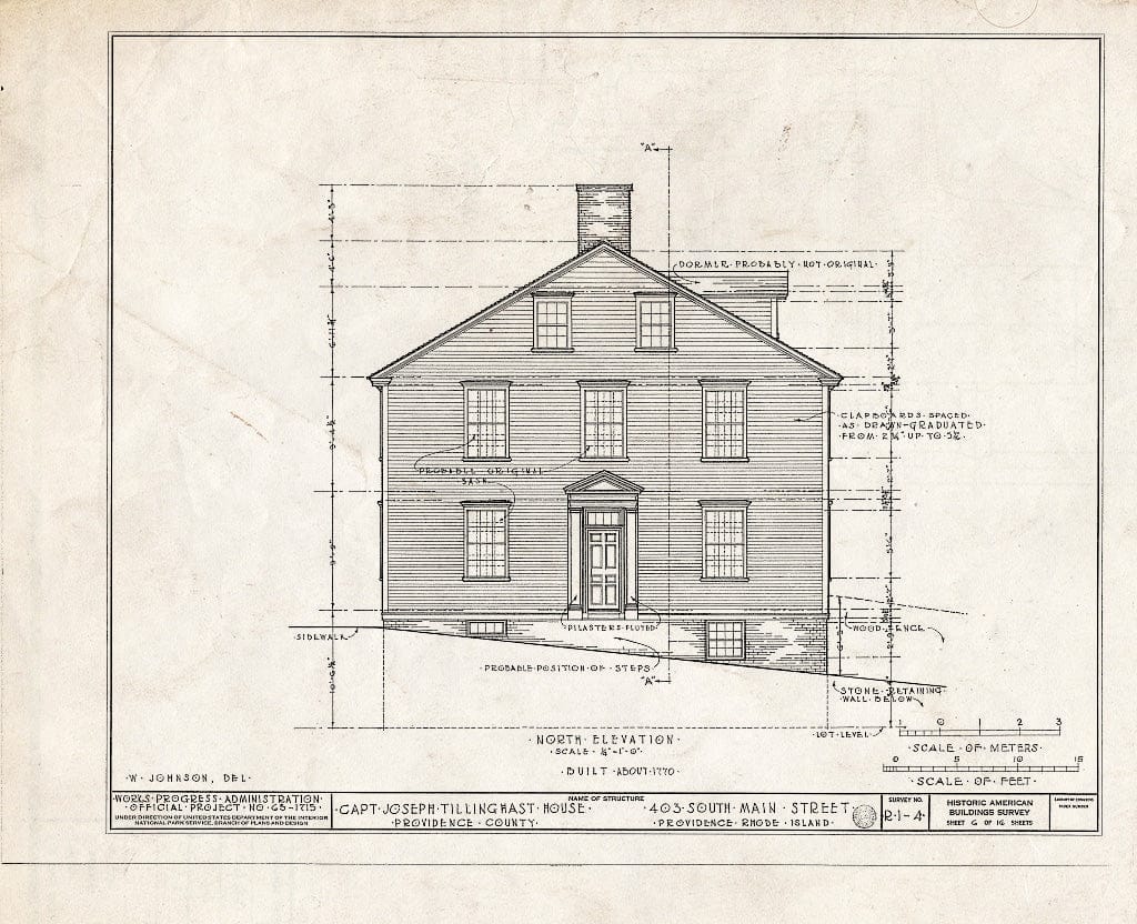 Blueprint HABS RI,4-PROV,18- (Sheet 6 of 16) - Captain Joseph Tillinghast House, 403 South Main Street, Providence, Providence County, RI