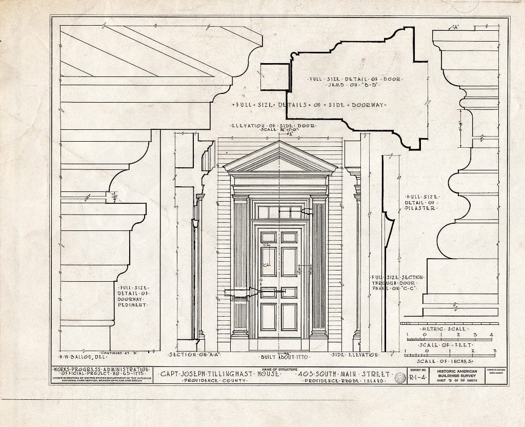 Blueprint HABS RI,4-PROV,18- (Sheet 9 of 16) - Captain Joseph Tillinghast House, 403 South Main Street, Providence, Providence County, RI