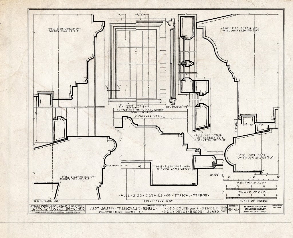 Blueprint HABS RI,4-PROV,18- (Sheet 10 of 16) - Captain Joseph Tillinghast House, 403 South Main Street, Providence, Providence County, RI