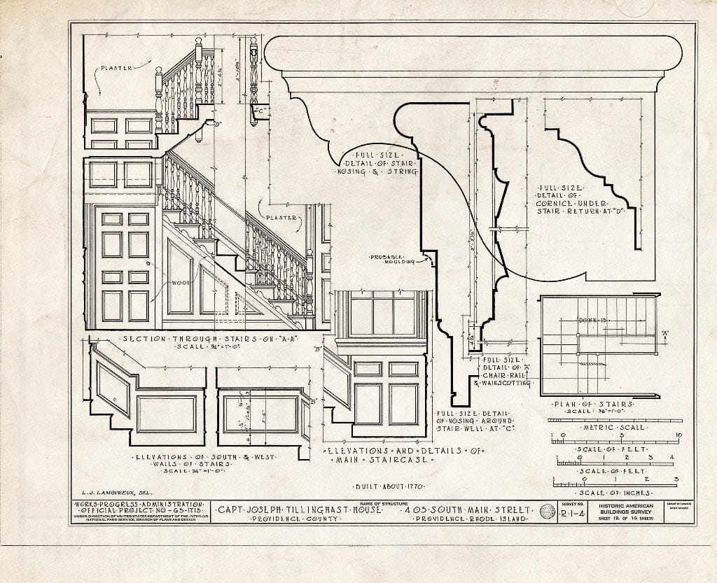 Blueprint HABS RI,4-PROV,18- (Sheet 12 of 16) - Captain Joseph Tillinghast House, 403 South Main Street, Providence, Providence County, RI