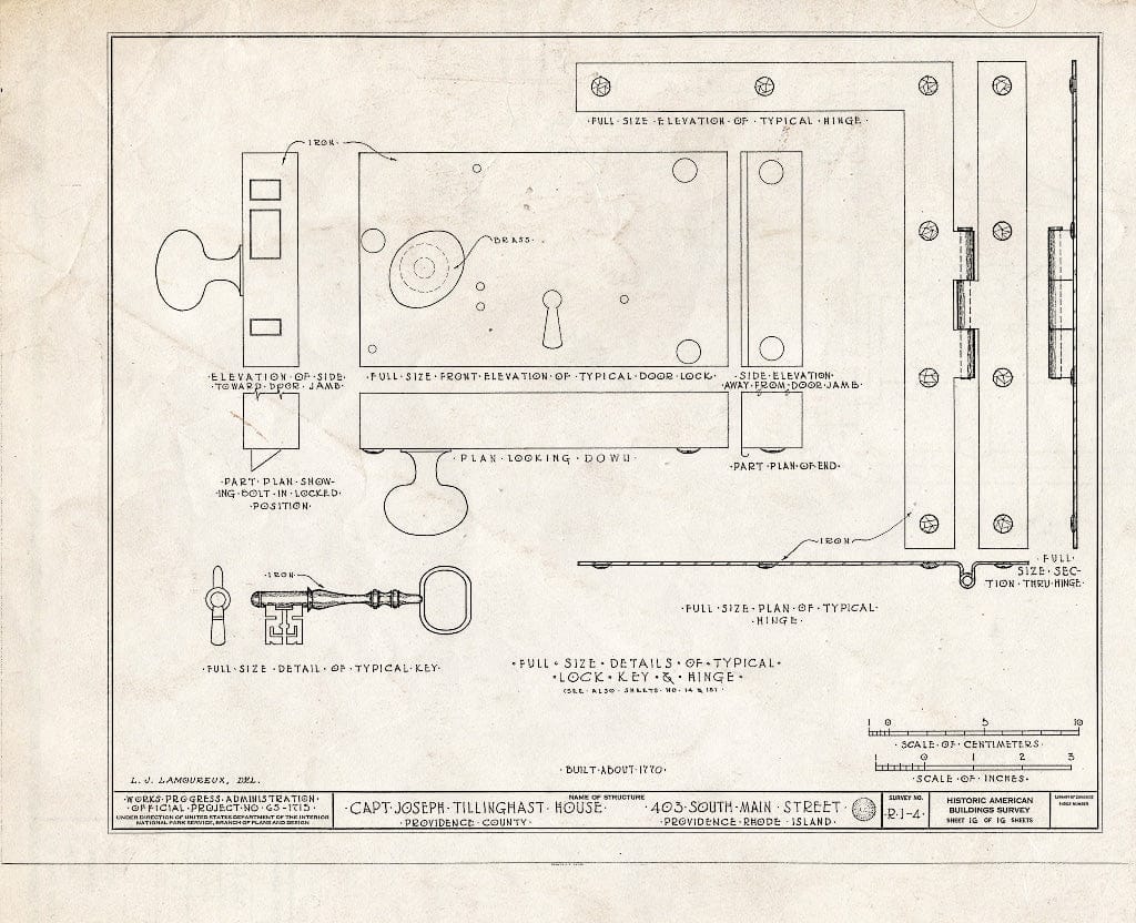 Blueprint HABS RI,4-PROV,18- (Sheet 16 of 16) - Captain Joseph Tillinghast House, 403 South Main Street, Providence, Providence County, RI