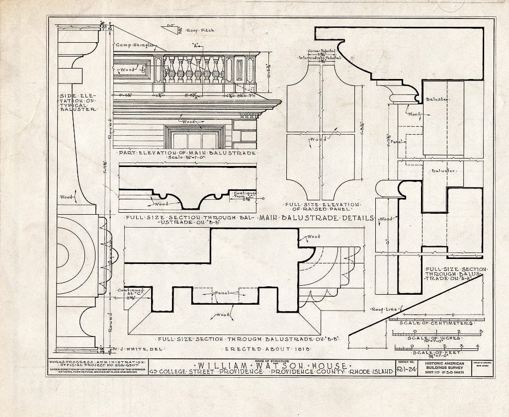 Blueprint HABS RI,4-PROV,28- (Sheet 10 of 38) - William Wilkinson House, 69 College Street, Providence, Providence County, RI