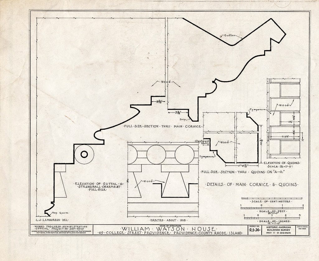 Blueprint HABS RI,4-PROV,28- (Sheet 11 of 38) - William Wilkinson House, 69 College Street, Providence, Providence County, RI