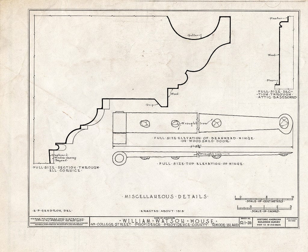 Blueprint HABS RI,4-PROV,28- (Sheet 12 of 38) - William Wilkinson House, 69 College Street, Providence, Providence County, RI