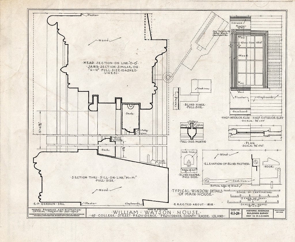 Blueprint HABS RI,4-PROV,28- (Sheet 13 of 38) - William Wilkinson House, 69 College Street, Providence, Providence County, RI