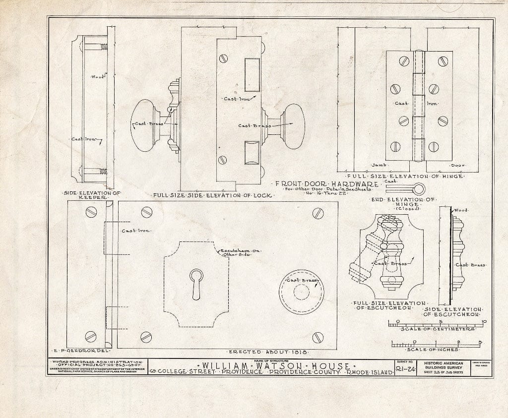 Blueprint HABS RI,4-PROV,28- (Sheet 23 of 38) - William Wilkinson House, 69 College Street, Providence, Providence County, RI