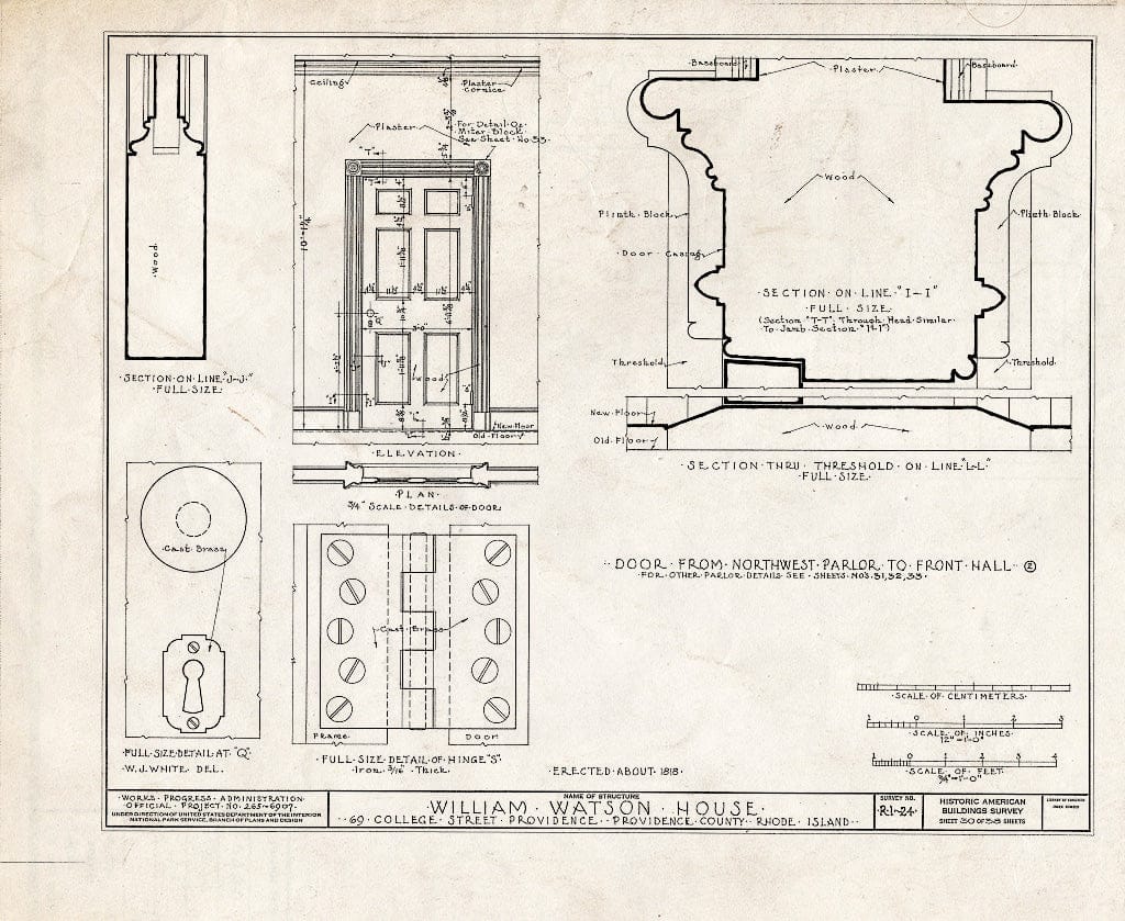 Blueprint HABS RI,4-PROV,28- (Sheet 30 of 38) - William Wilkinson House, 69 College Street, Providence, Providence County, RI