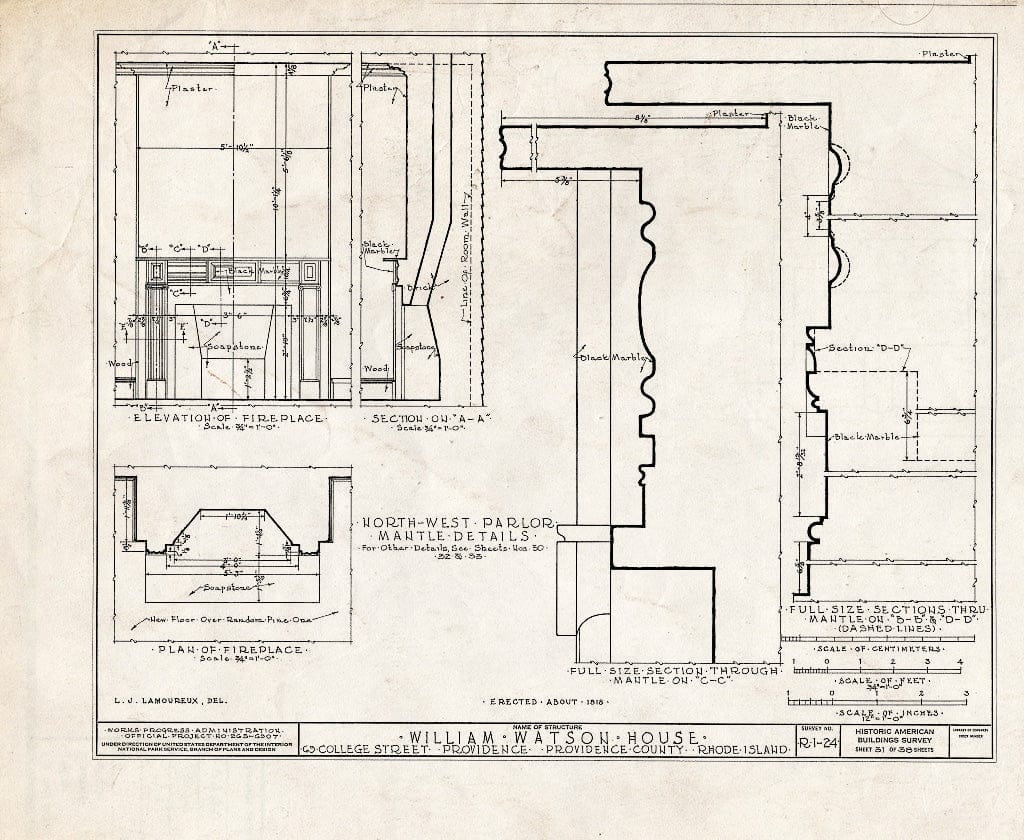 Blueprint HABS RI,4-PROV,28- (Sheet 31 of 38) - William Wilkinson House, 69 College Street, Providence, Providence County, RI