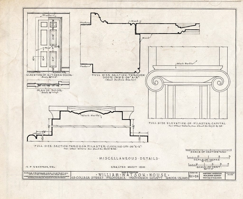 Blueprint HABS RI,4-PROV,28- (Sheet 32 of 38) - William Wilkinson House, 69 College Street, Providence, Providence County, RI