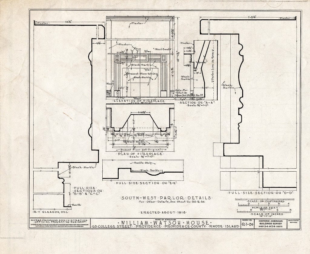 Blueprint HABS RI,4-PROV,28- (Sheet 34 of 38) - William Wilkinson House, 69 College Street, Providence, Providence County, RI
