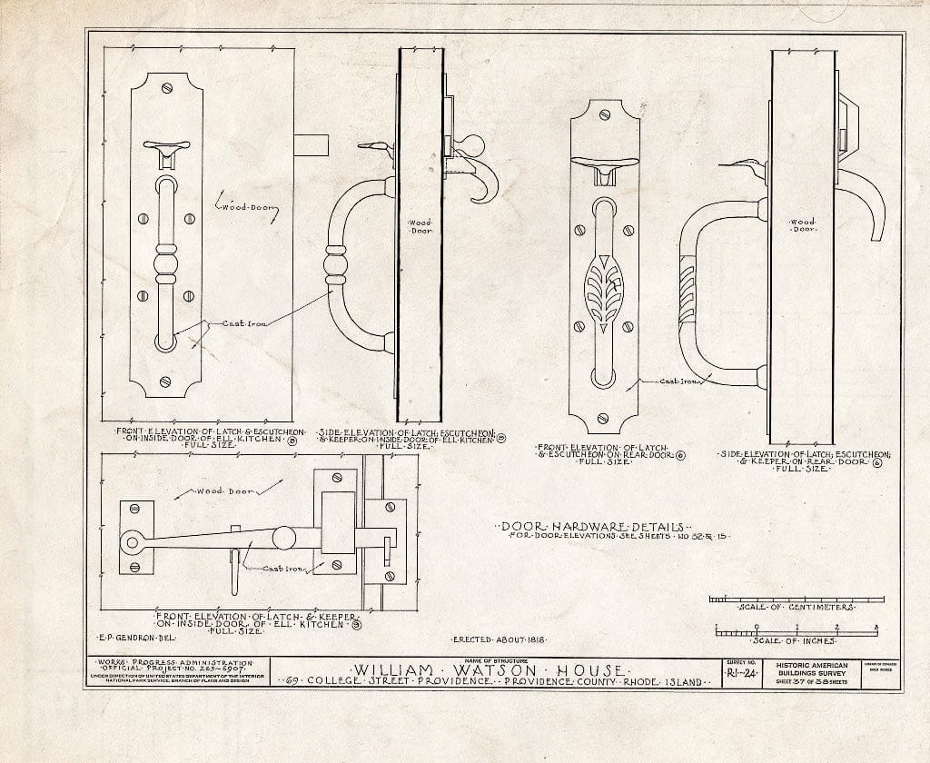 Blueprint HABS RI,4-PROV,28- (Sheet 37 of 38) - William Wilkinson House, 69 College Street, Providence, Providence County, RI