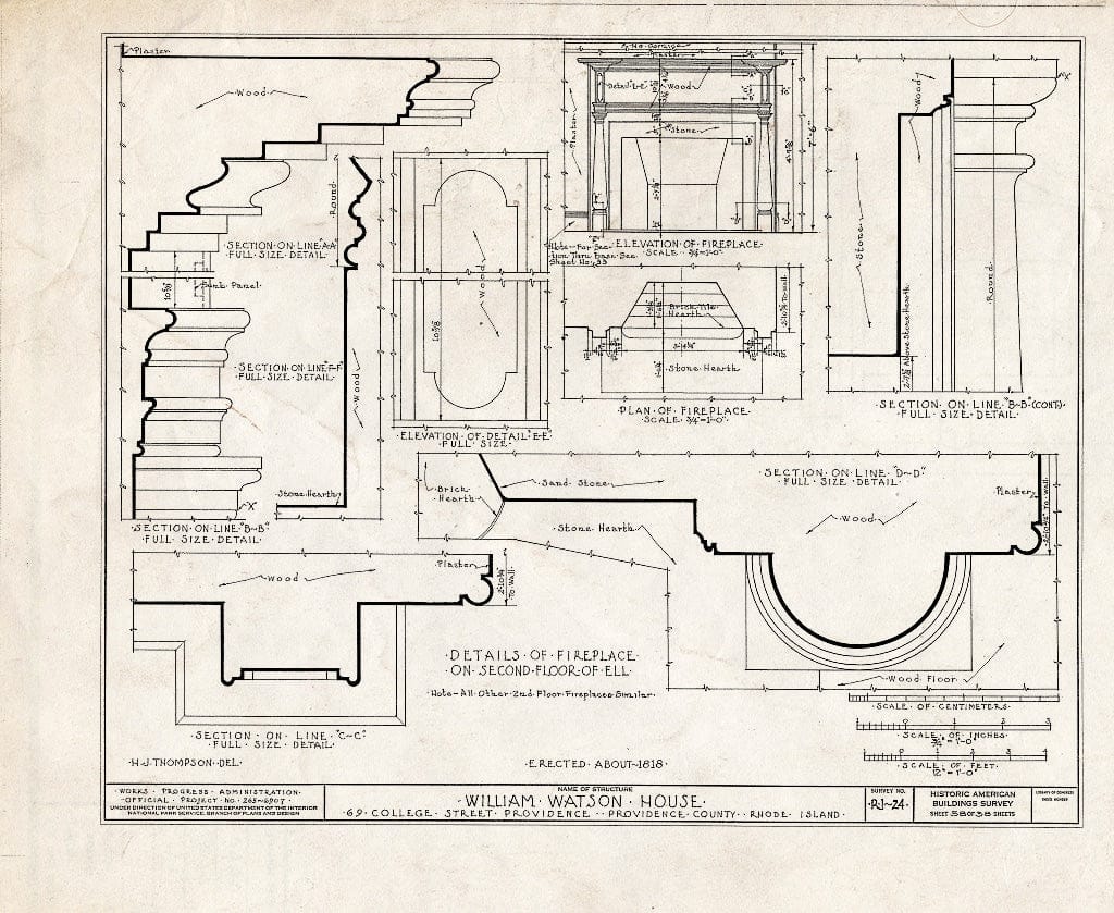 Blueprint HABS RI,4-PROV,28- (Sheet 38 of 38) - William Wilkinson House, 69 College Street, Providence, Providence County, RI