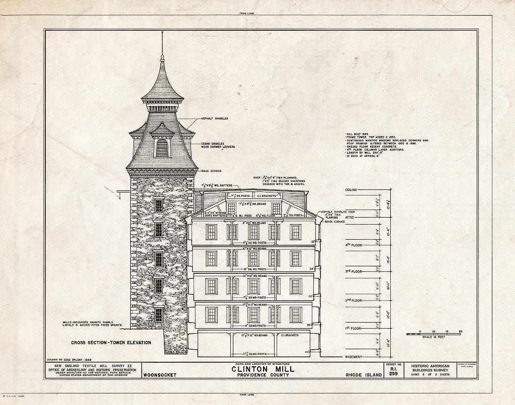 Blueprint HABS RI,4-Woon,1- (Sheet 2 of 2) - Clinton Mill, 93 Clinton Street, Woonsocket, Providence County, RI