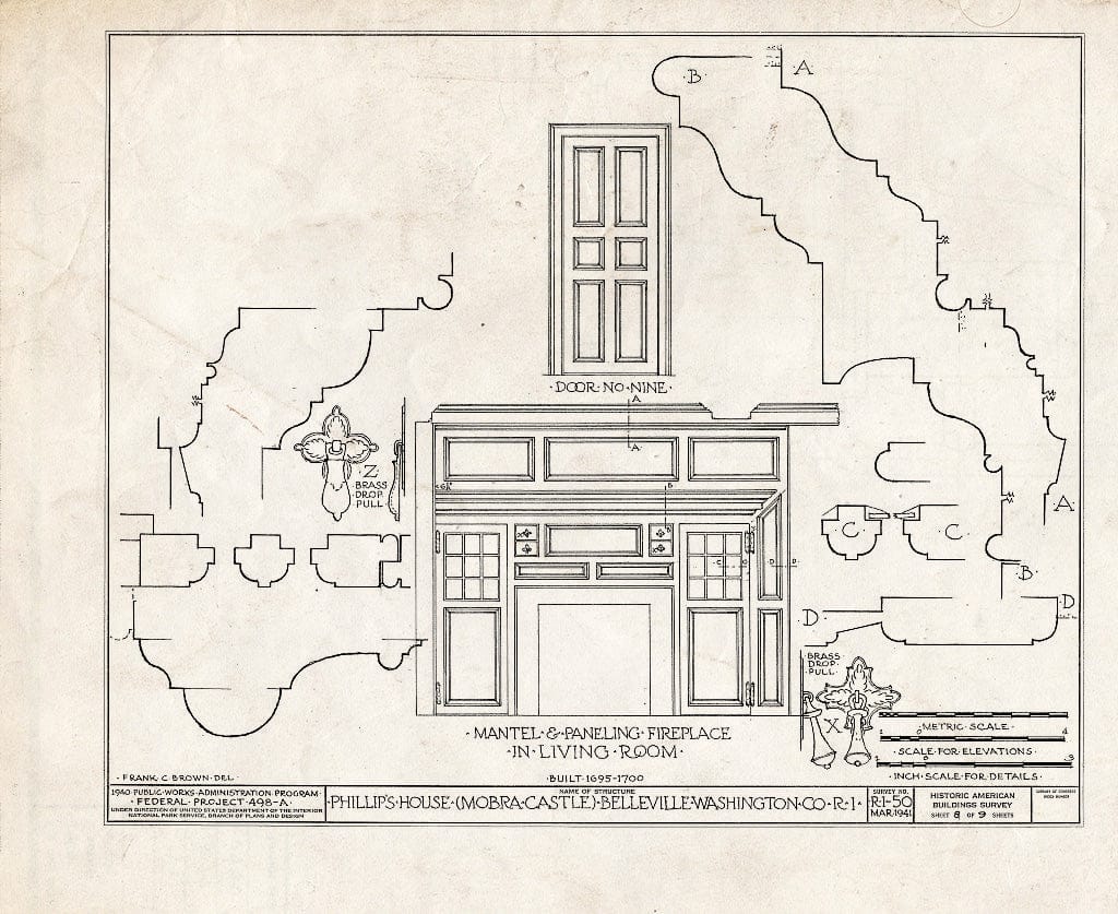Blueprint HABS RI,5-BELVI,1- (Sheet 8 of 9) - Samuel Phillips House, Tower Hill Road (U.S. Route 1), Belleville, Washington County, RI