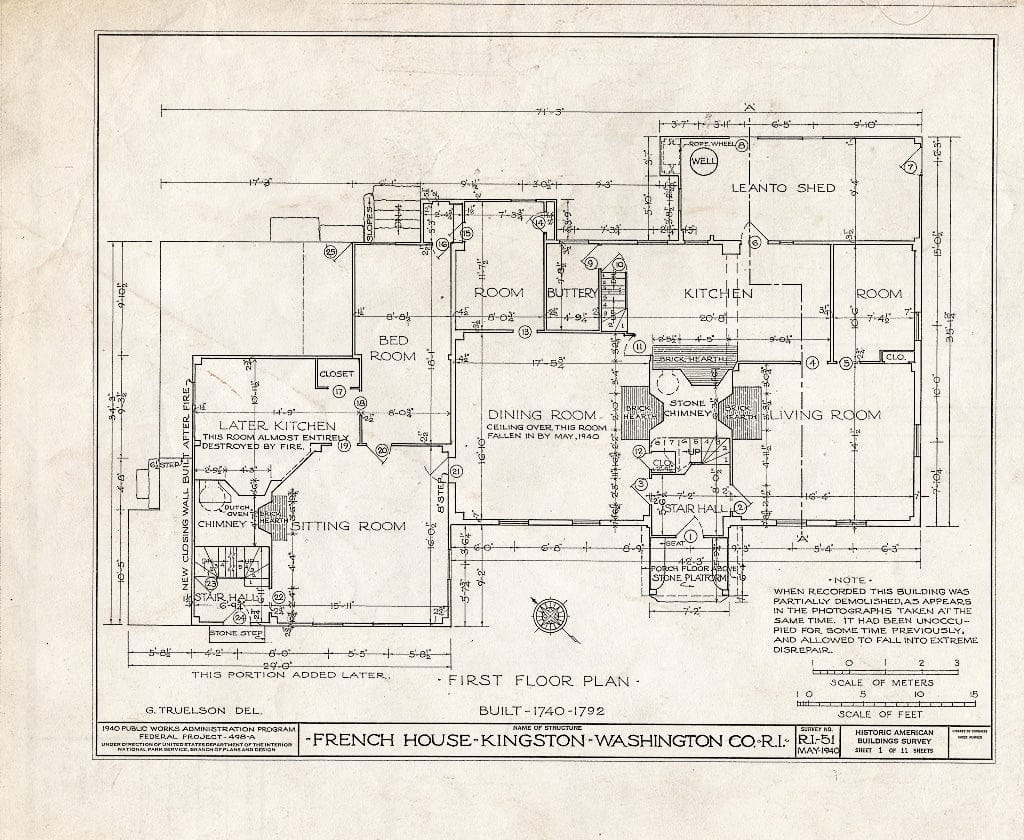 Blueprint HABS RI,5-King,2- (Sheet 1 of 11) - General Cyrus French House, Kingstown Road (State Route 138) & College Road, Kingston, Washington County, RI