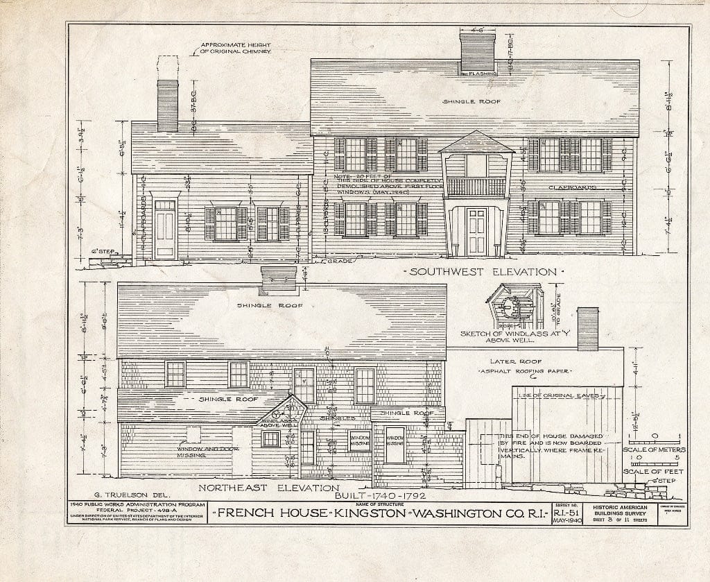 Blueprint HABS RI,5-King,2- (Sheet 3 of 11) - General Cyrus French House, Kingstown Road (State Route 138) & College Road, Kingston, Washington County, RI