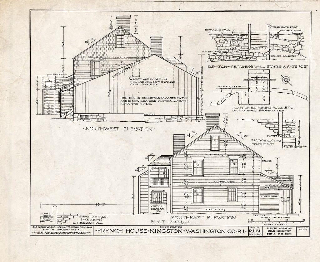 Blueprint HABS RI,5-King,2- (Sheet 4 of 11) - General Cyrus French House, Kingstown Road (State Route 138) & College Road, Kingston, Washington County, RI