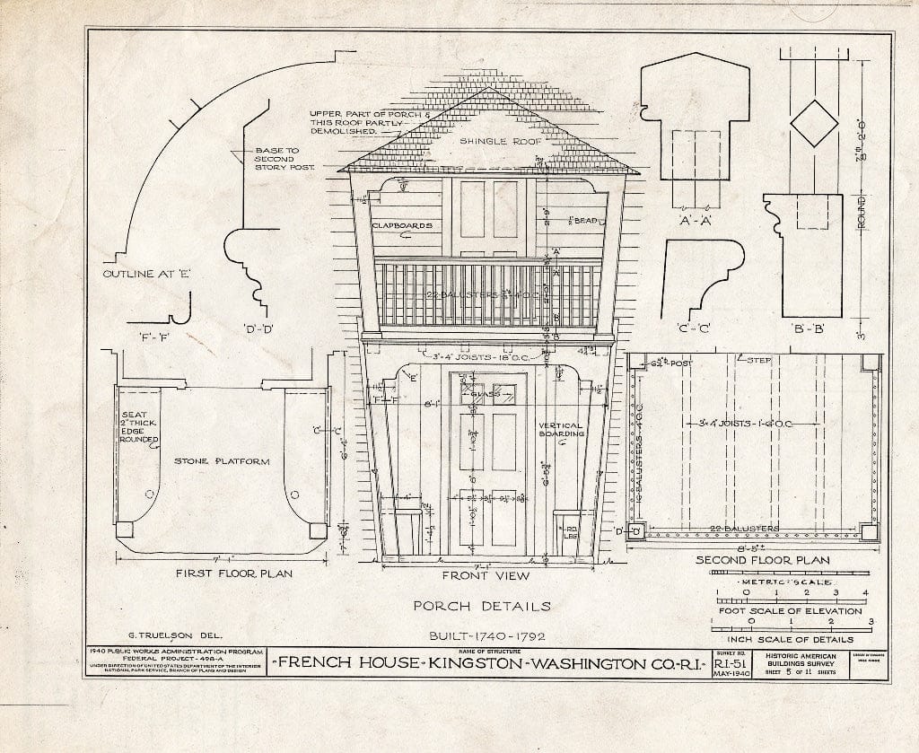 Blueprint HABS RI,5-King,2- (Sheet 5 of 11) - General Cyrus French House, Kingstown Road (State Route 138) & College Road, Kingston, Washington County, RI