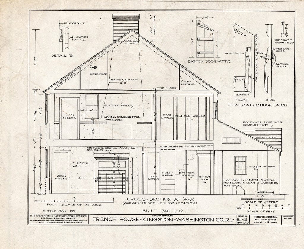 Blueprint HABS RI,5-King,2- (Sheet 6 of 11) - General Cyrus French House, Kingstown Road (State Route 138) & College Road, Kingston, Washington County, RI