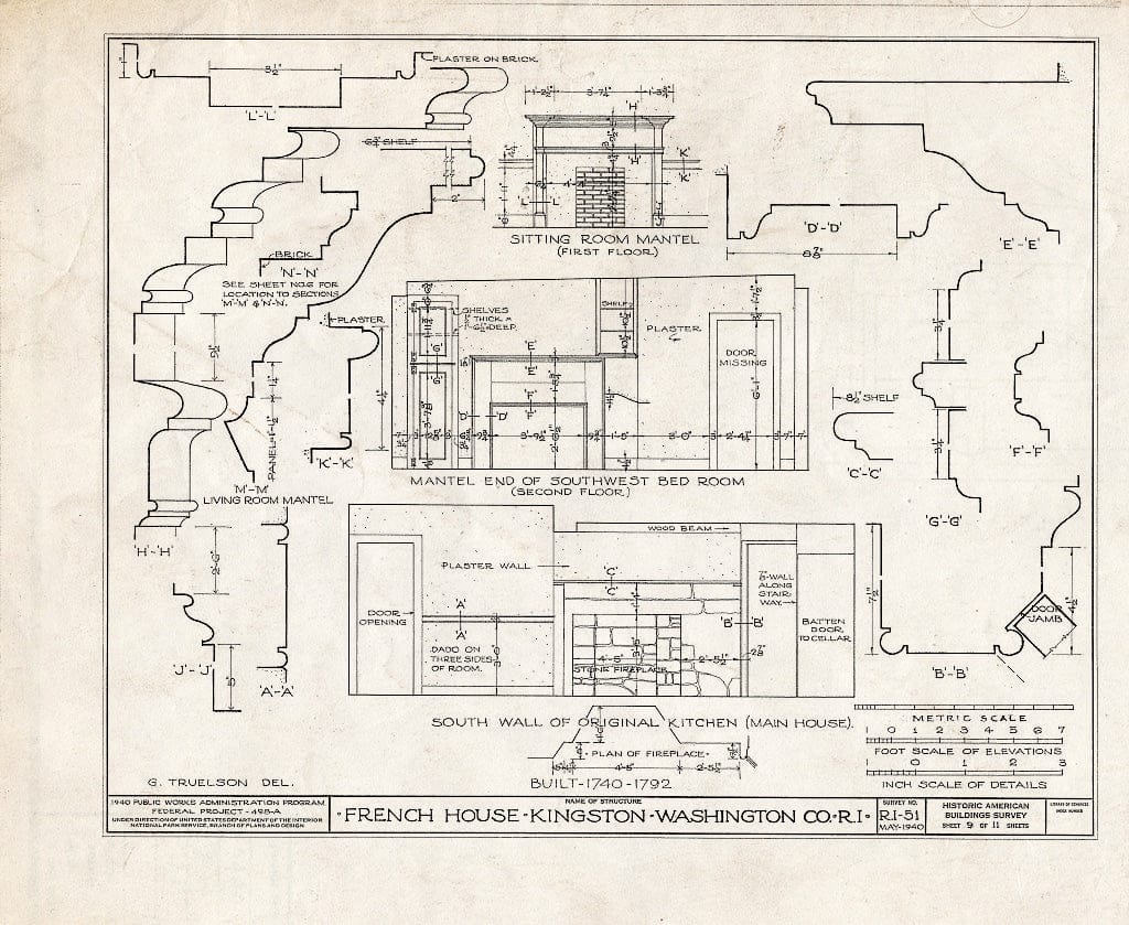 Blueprint HABS RI,5-King,2- (Sheet 9 of 11) - General Cyrus French House, Kingstown Road (State Route 138) & College Road, Kingston, Washington County, RI