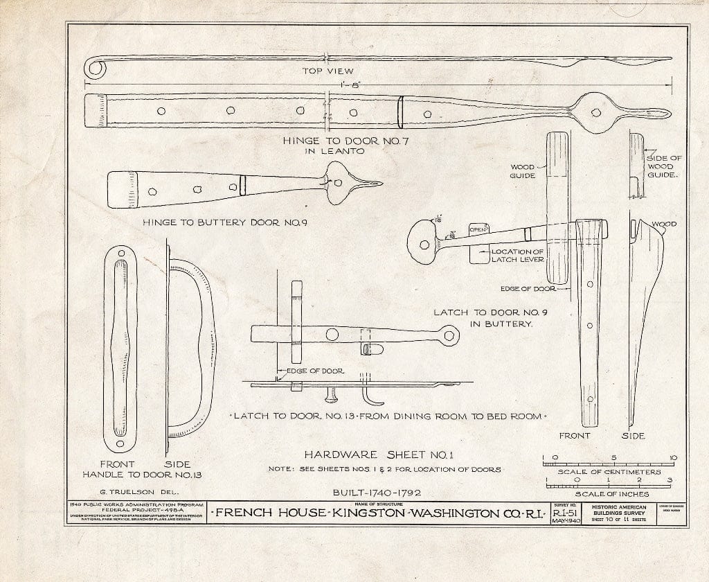 Blueprint HABS RI,5-King,2- (Sheet 10 of 11) - General Cyrus French House, Kingstown Road (State Route 138) & College Road, Kingston, Washington County, RI