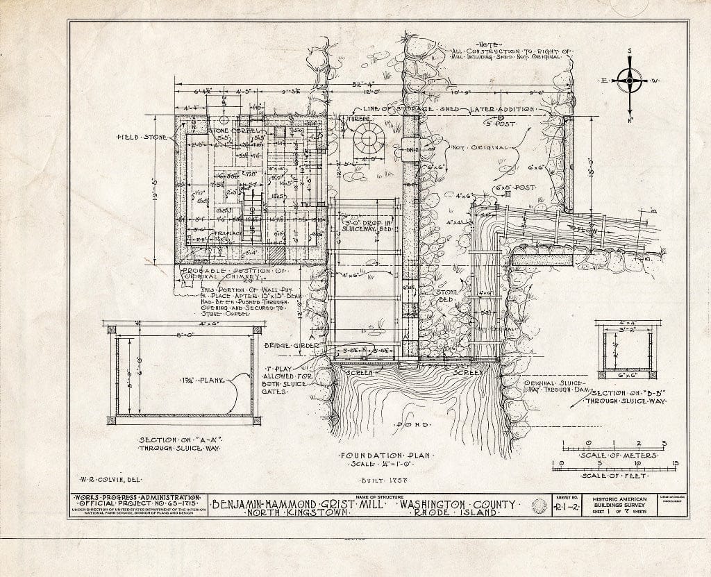 Blueprint HABS RI,5-KINGN,2- (Sheet 1 of 7) - Benjamin Hammond Grist Mill, Hammond Hill Road, Kingston, Washington County, RI