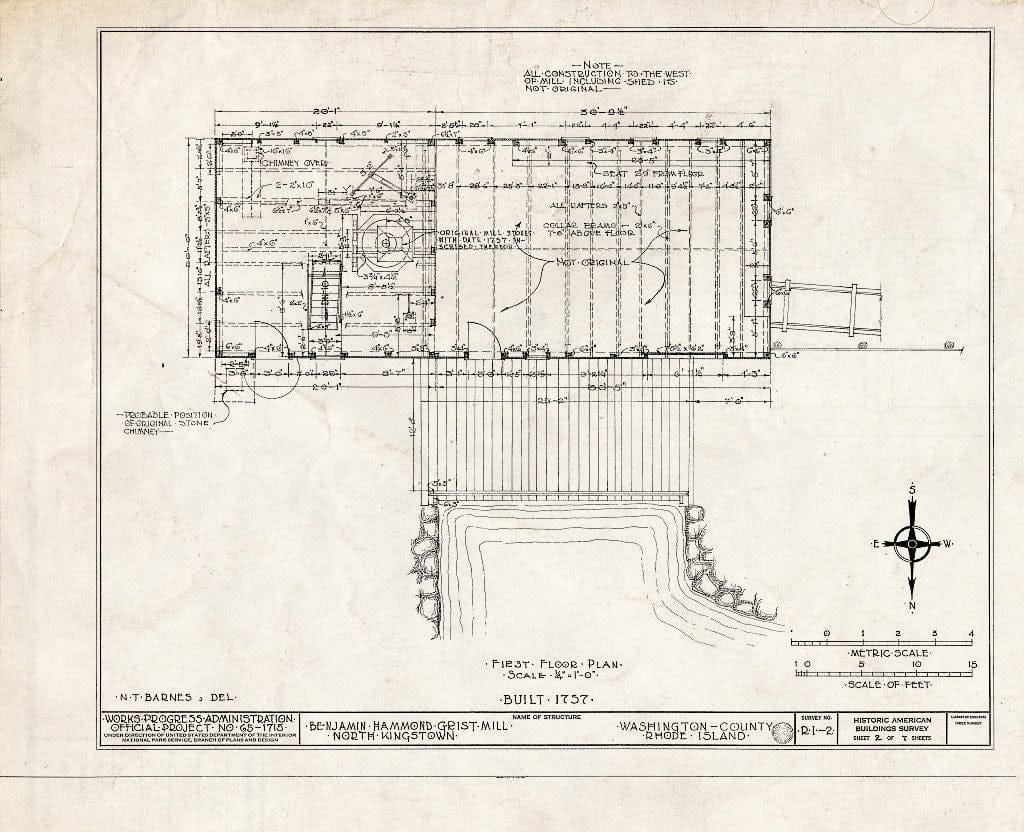 Blueprint HABS RI,5-KINGN,2- (Sheet 2 of 7) - Benjamin Hammond Grist Mill, Hammond Hill Road, Kingston, Washington County, RI