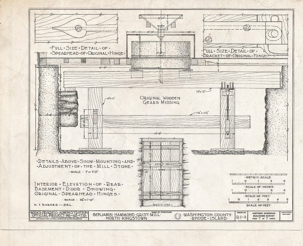 Blueprint HABS RI,5-KINGN,2- (Sheet 7 of 7) - Benjamin Hammond Grist Mill, Hammond Hill Road, Kingston, Washington County, RI