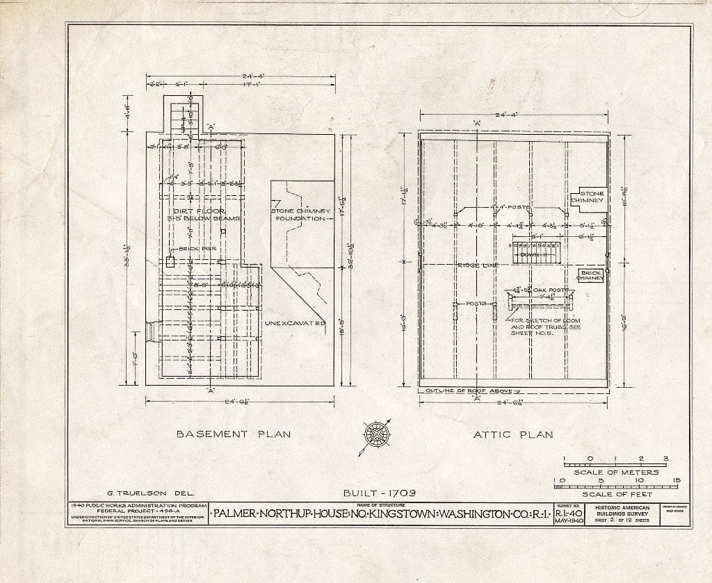 Blueprint HABS RI,5-KINGN,4- (Sheet 2 of 12) - Palmer Northrup House, 7919 Post Road (U.S. Route Alternate 1), Kingston, Washington County, RI