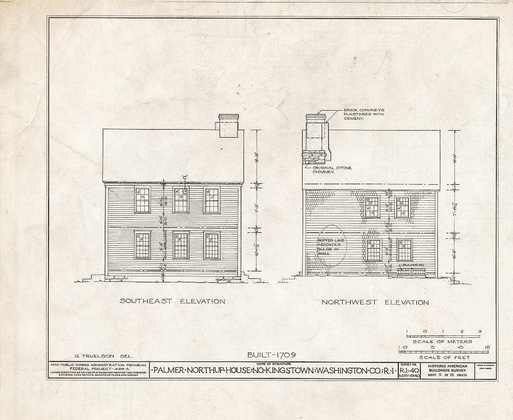 Blueprint HABS RI,5-KINGN,4- (Sheet 3 of 12) - Palmer Northrup House, 7919 Post Road (U.S. Route Alternate 1), Kingston, Washington County, RI