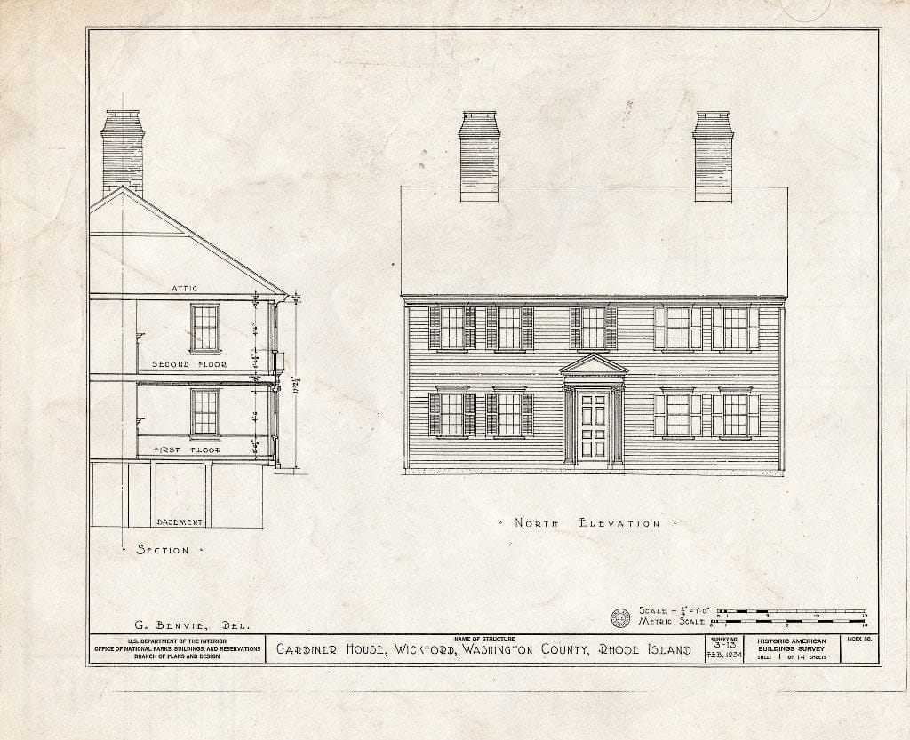 Blueprint HABS RI,5-Wick,5- (Sheet 1 of 14) - Immanuel Case House, 41 Main Street, Wickford, Washington County, RI