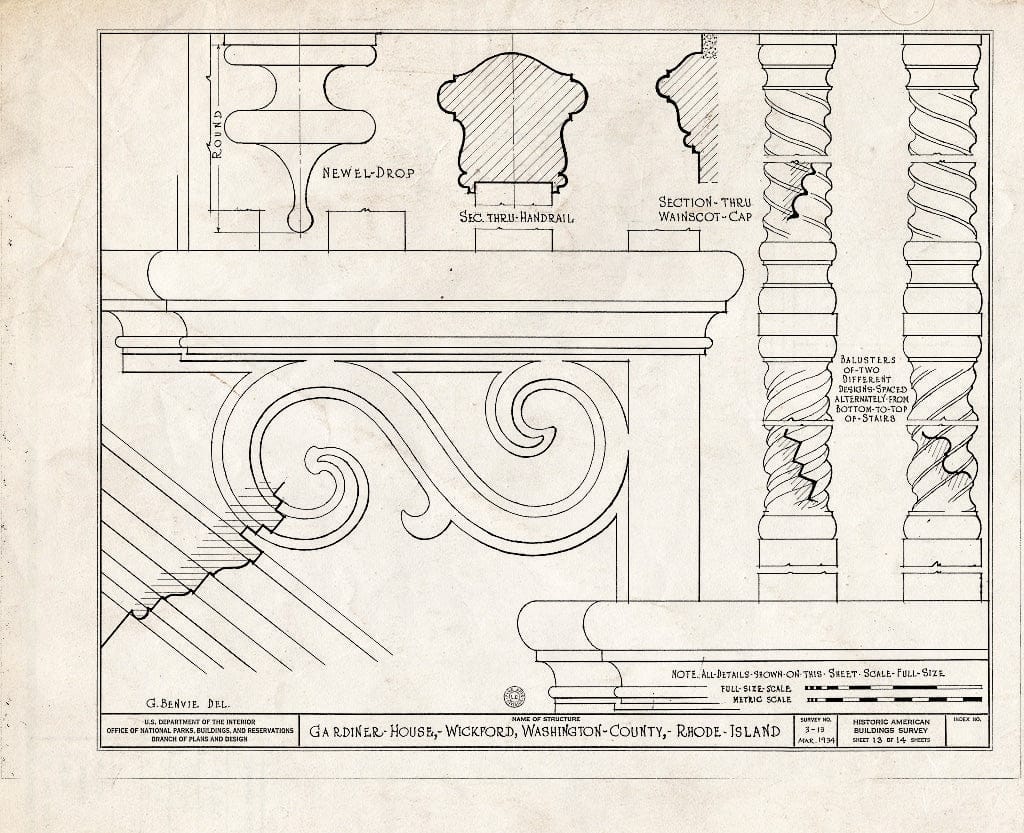 Blueprint HABS RI,5-Wick,5- (Sheet 13 of 14) - Immanuel Case House, 41 Main Street, Wickford, Washington County, RI