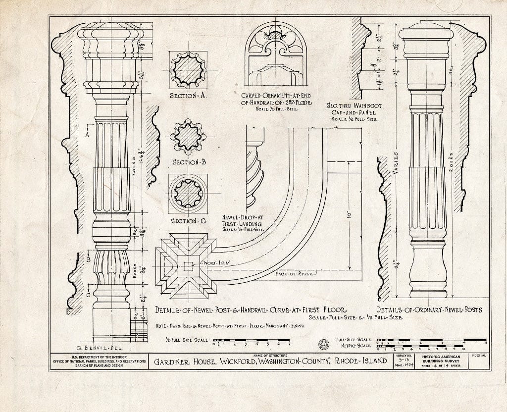 Blueprint HABS RI,5-Wick,5- (Sheet 14 of 14) - Immanuel Case House, 41 Main Street, Wickford, Washington County, RI