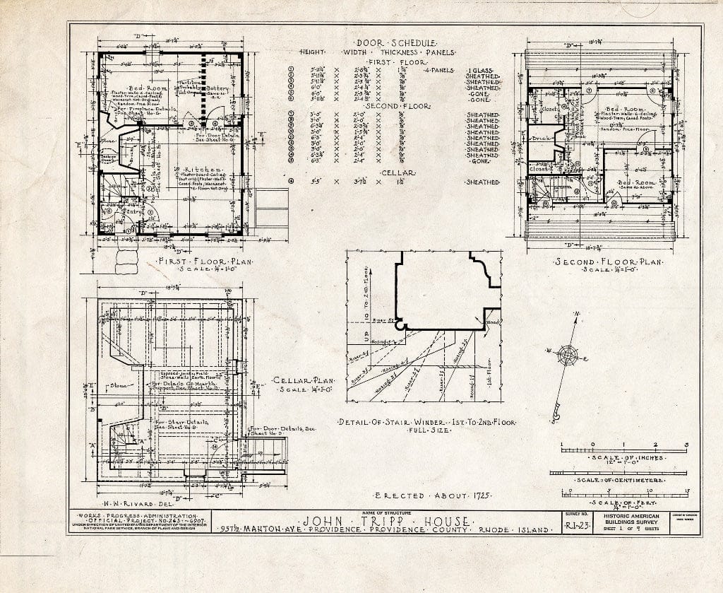 Blueprint HABS RI,4-MANT,2- (Sheet 1 of 9) - John Tripp House, (Moved from 953 1/2 Manton Avenue, Manton), Manton, Providence County, RI