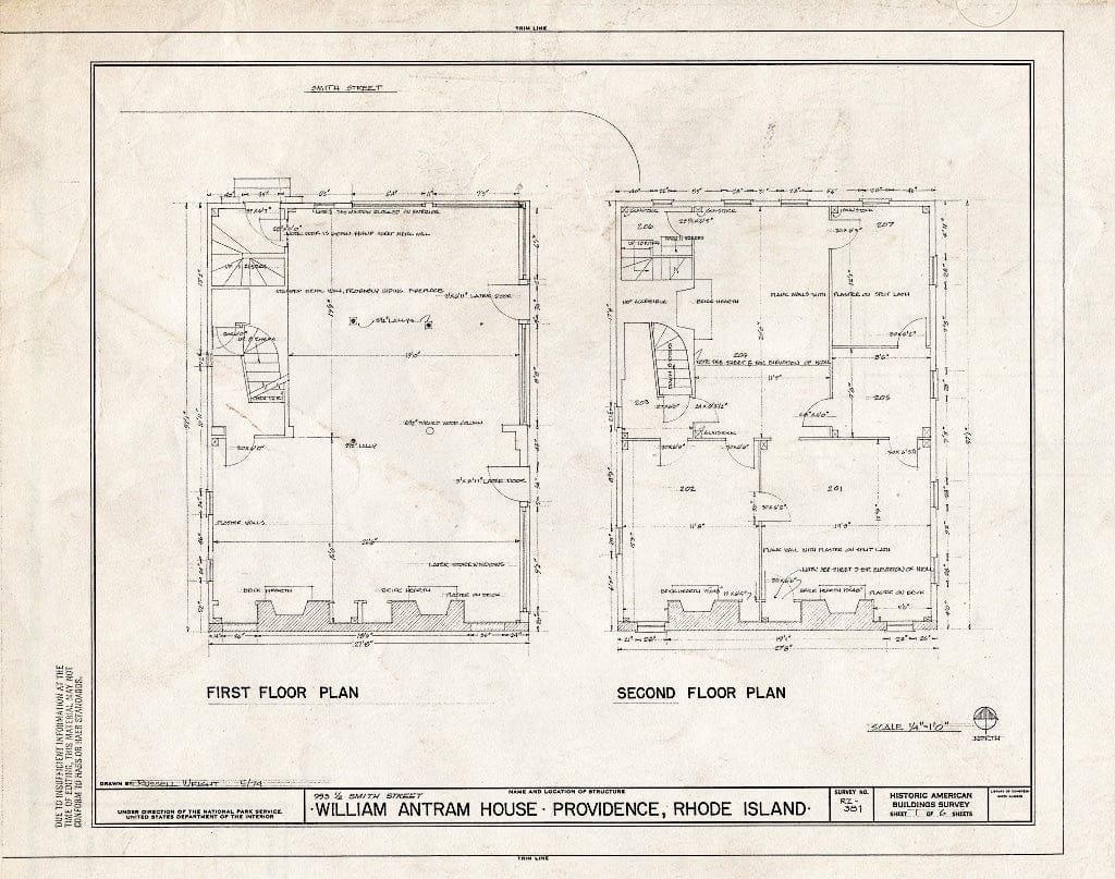Blueprint HABS RI,4-PROV,16- (Sheet 1 of 6) - William Antram House, 953 1/2 Smith Street, Providence, Providence County, RI